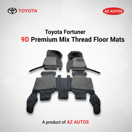 Toyota Fortuner 9D Floor Mats Mix Thread Black and Grey -2016-2021