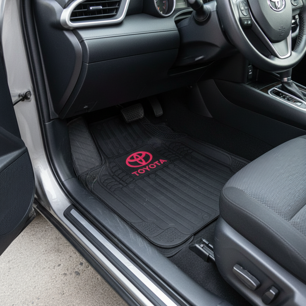 Toyota Universal PVC Rubber Floor Mat Black Mix Design - 5 Pcs - Pvc Floor Mats | Car Mats | Vehicle Mats | Foot Mat For Car