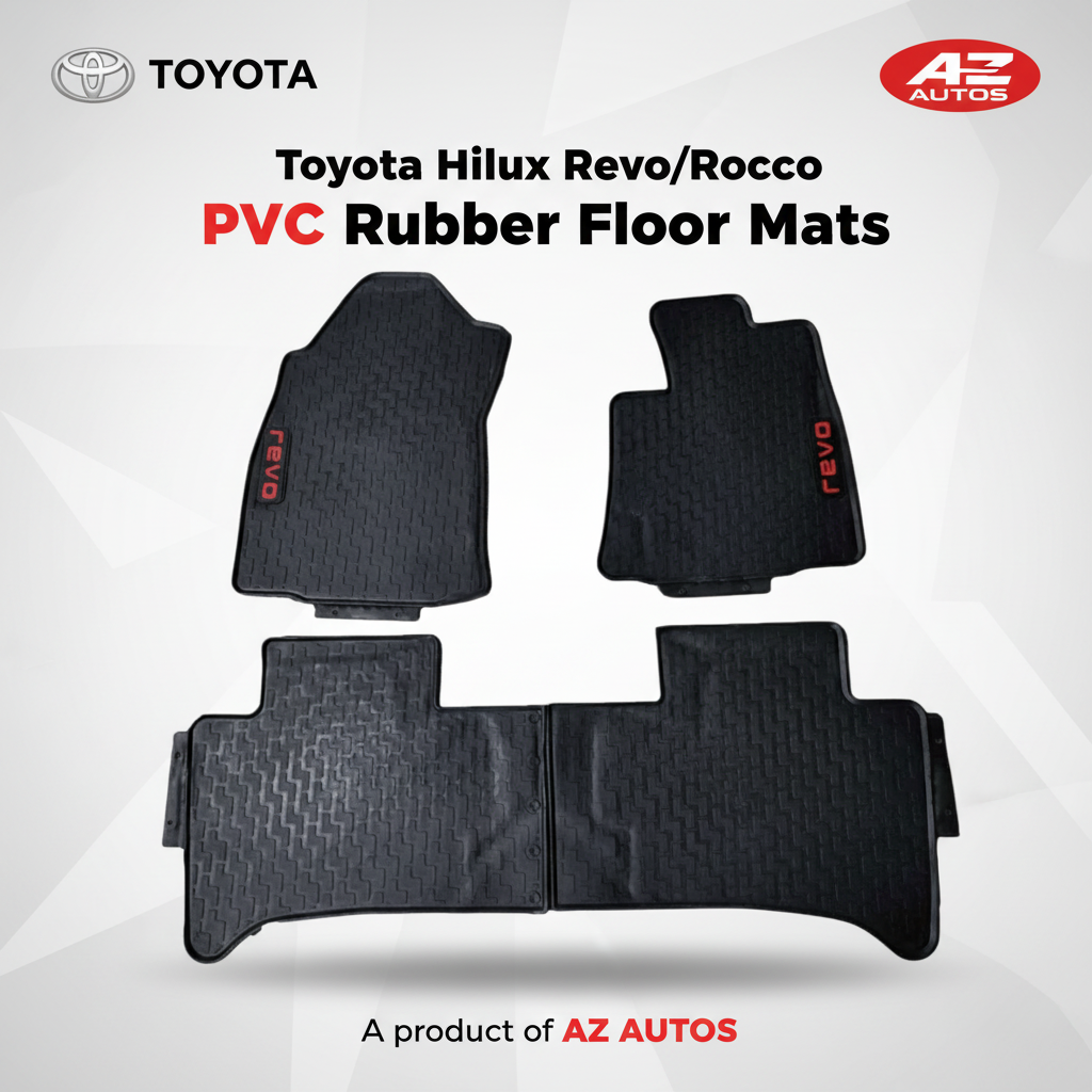 Toyota Hilux Revo/Rocco New Heavy Duty Custom Fit PVC Rubber Floor Mat - Black Mix Design 3 Pcs