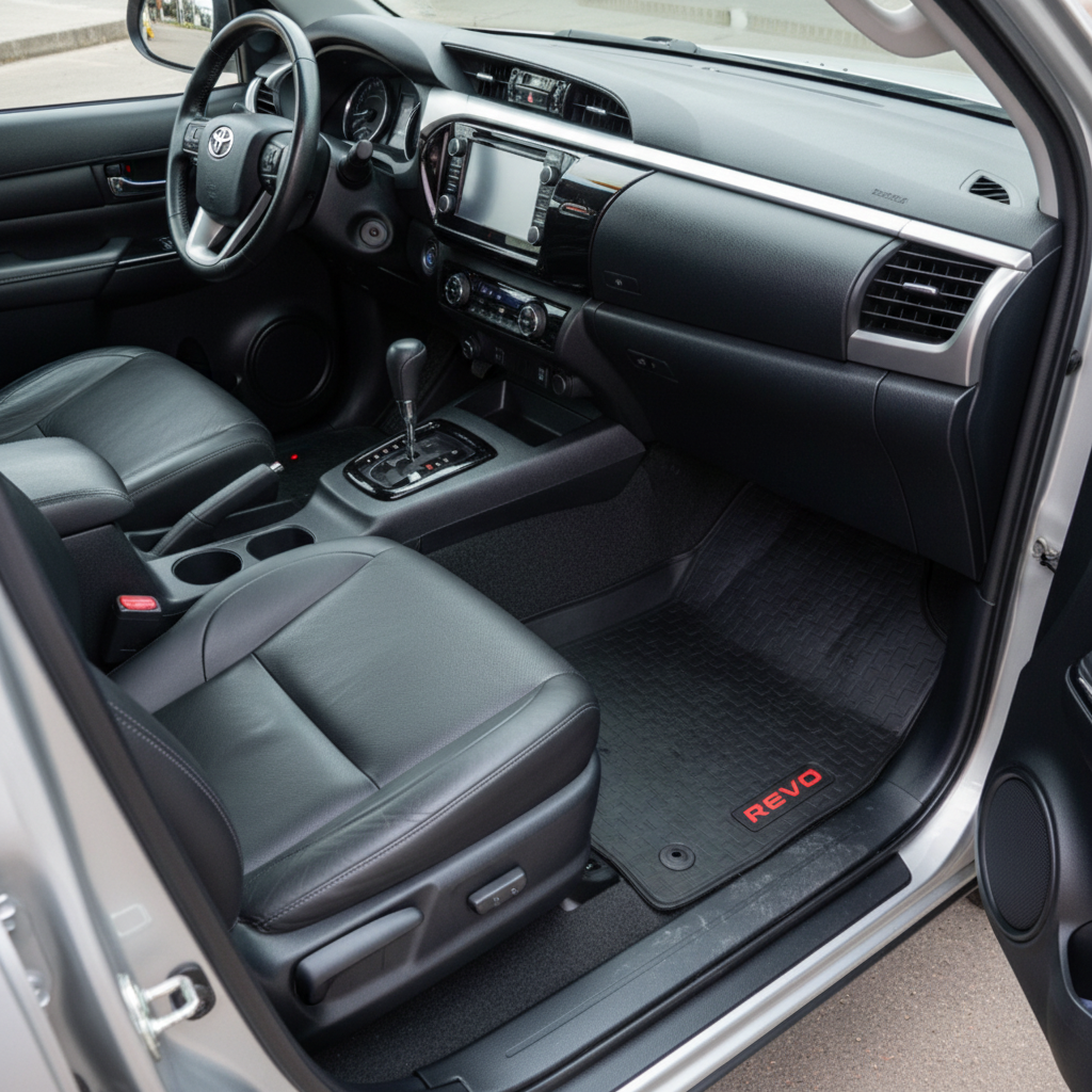Toyota Hilux Revo/Rocco New Heavy Duty Custom Fit PVC Rubber Floor Mat - Black Mix Design 3 Pcs