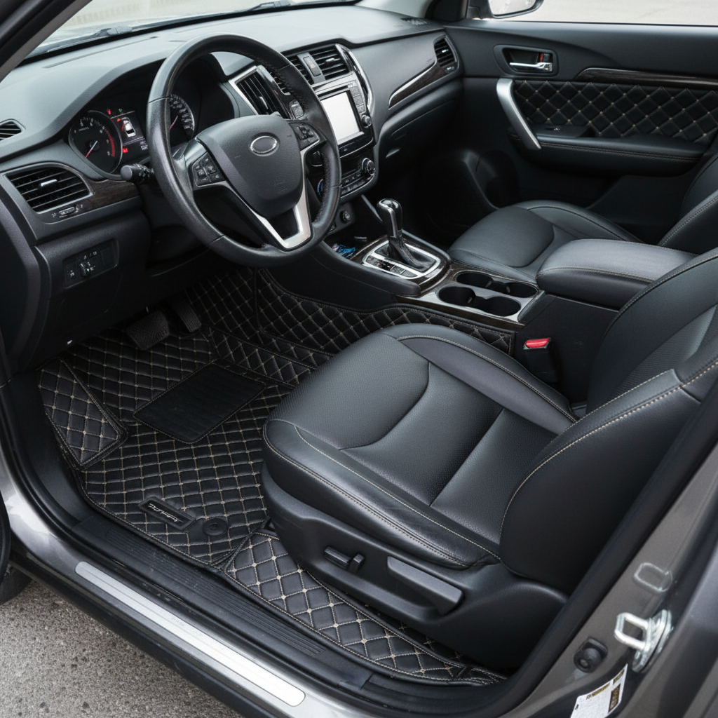 Toyota Prado 9D Floor Mats Mix Thread Grass 4PC - Model 2009-2021 - Black With Grey