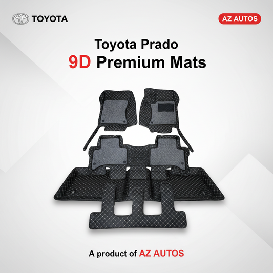 Toyota Prado 9D Floor Mats Mix Thread Grass 4PC - Model 2009-2021 - Black With Grey