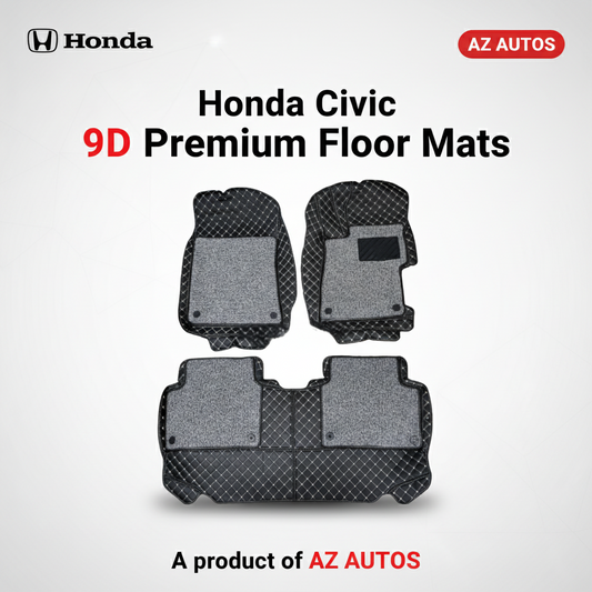 Honda Civic 9D Floor Mats Mix Thread - Model 2012-2016 - Black With Grey Grass