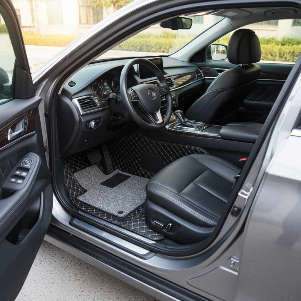 Honda Civic 9D Floor Mats Mix Thread - Model 2012-2016 - Black With Grey Grass