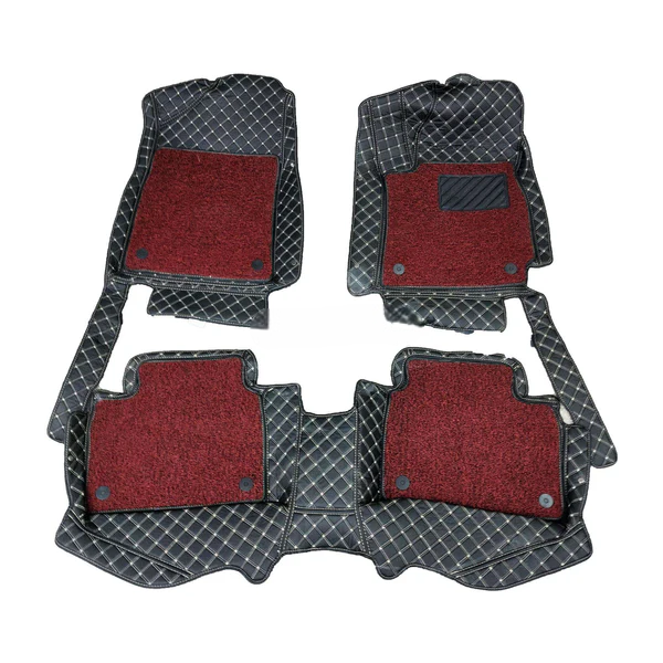 Hyundai Elantra 9D Floor Mats Mix Thread Grass 3 Pcs - Model 2021-2024 - Black With Red