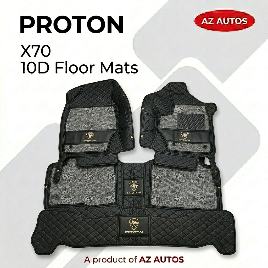 Proton X70 10D Floor Mats - Mix Thread Black With Grey Grass - 3 Pcs Set - Model 2021-2025