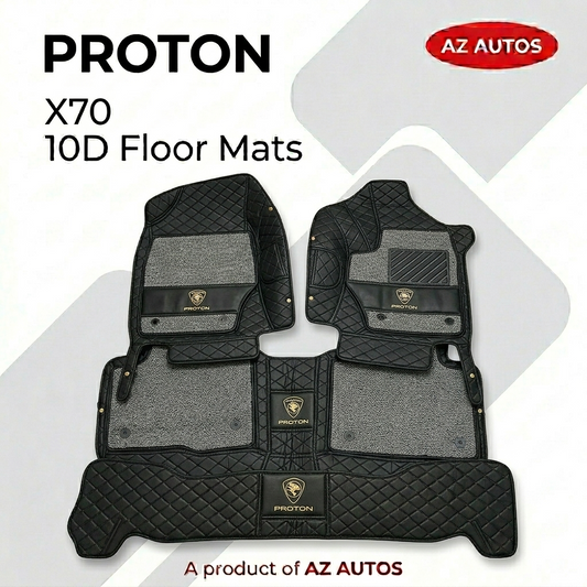 Proton X70 10D Floor Mats - Mix Thread Black With Grey Grass - 3 Pcs Set - Model 2021-2025