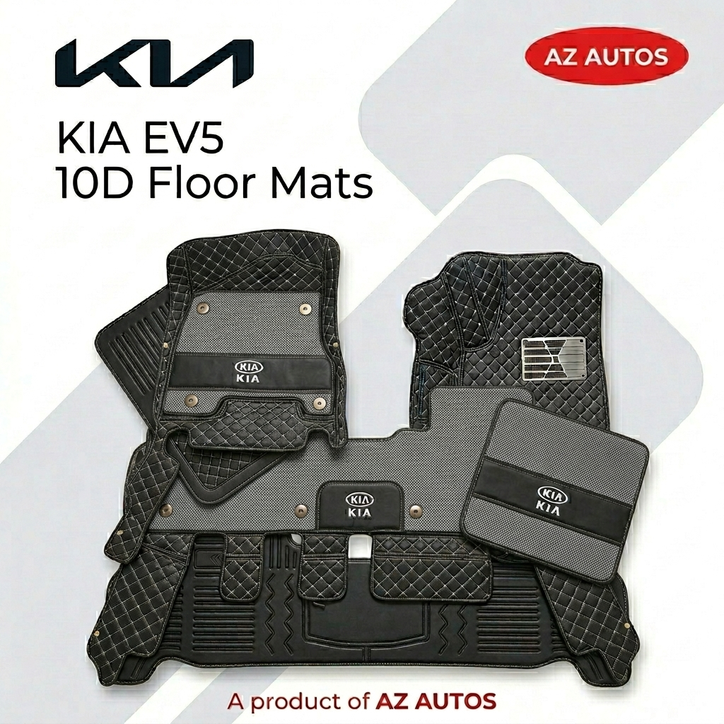 KIA EV5 10D Floor Mat - Black With Grey Grass 2024-2025 - Mix Thread - 3 Pcs Set