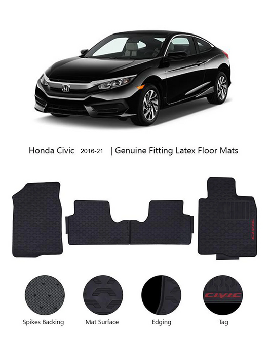 Honda Civic PVC Rubber Floor Mat Custom Fit Grey & Red Mix Design 3 Pcs – Model 2016-2021
