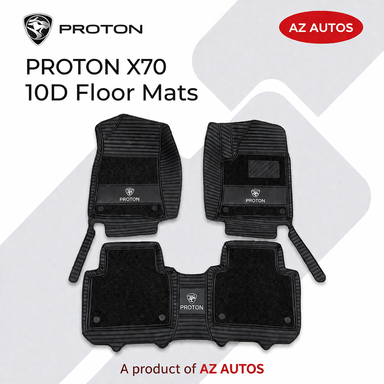 Proton X70 10D Floor Mats Black With Black Grass 3 Pcs – Model 2021-2022