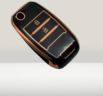 KIA Picanto Used Black With Golden 2 Buttons Jack knife TPU Plastic Protection Key Cover - Model 2019-2024