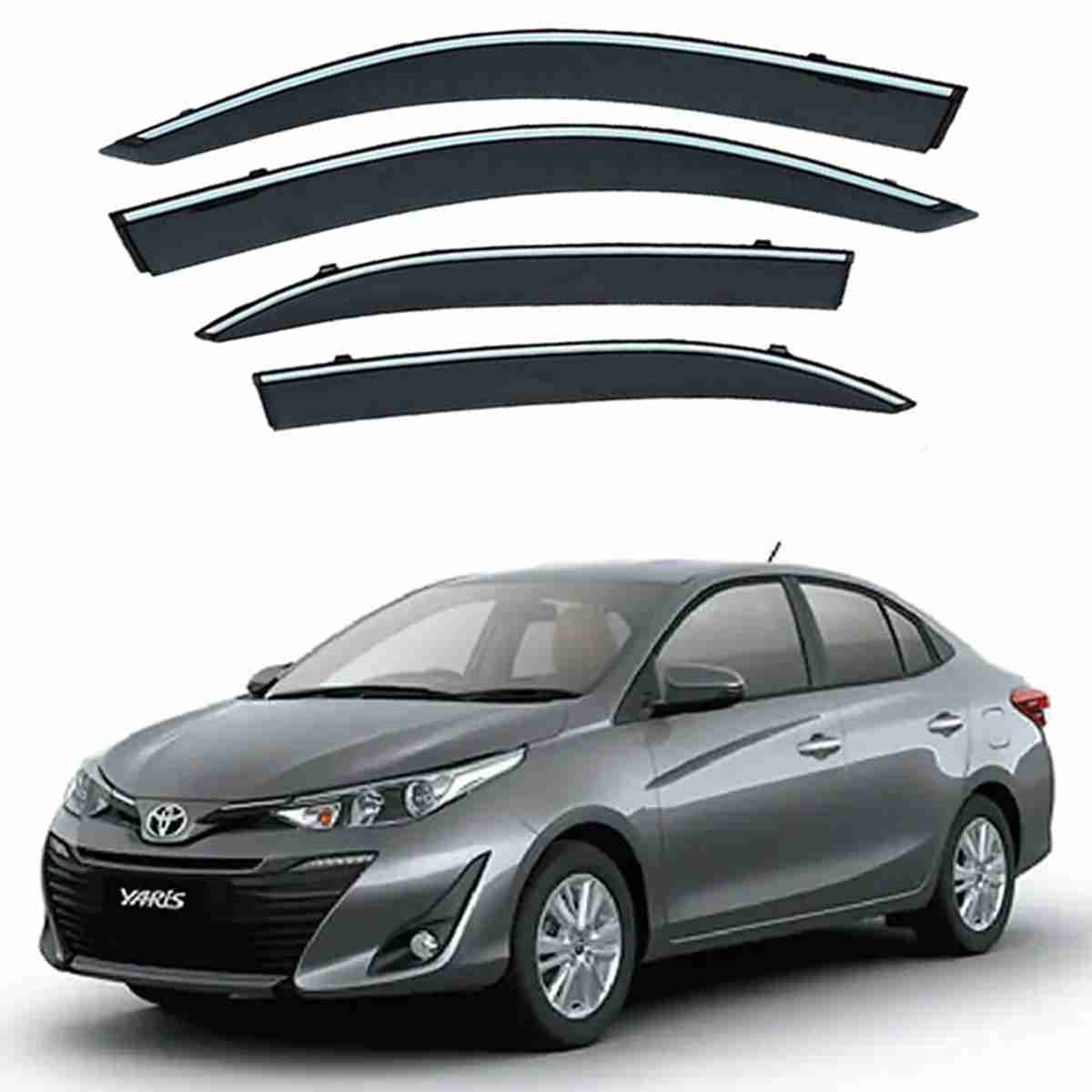 Toyota Yaris 2020 – Black Tinted Chrome Trim Air Press – Door Window Visor – Vent Shade – Sun Guard
