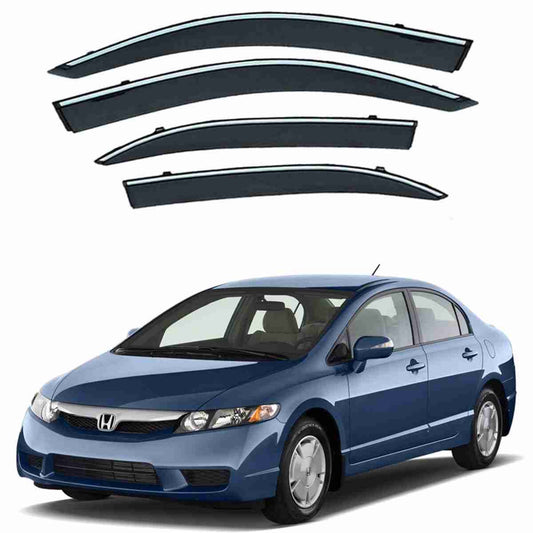 Honda Civic 2007 to 2012 – Black Tinted Chrome Trim Air Press – Door Window Visor – Vent Shade – Sun Guard