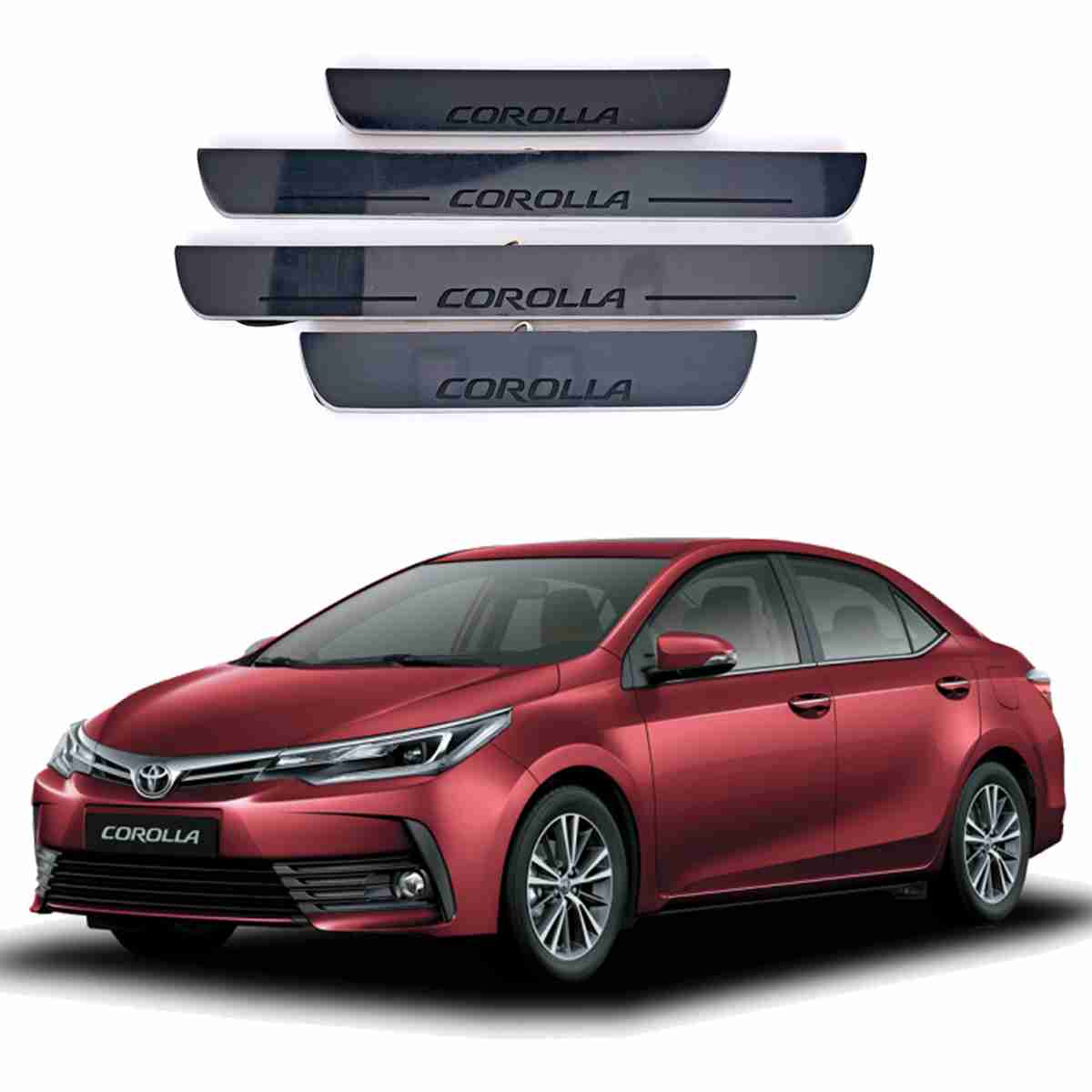 LED Door Sill Protector Plates – Door Sill Scuff Plate Cover Trim Style B – 4 Pcs for Toyota Corolla 2017 to 2020