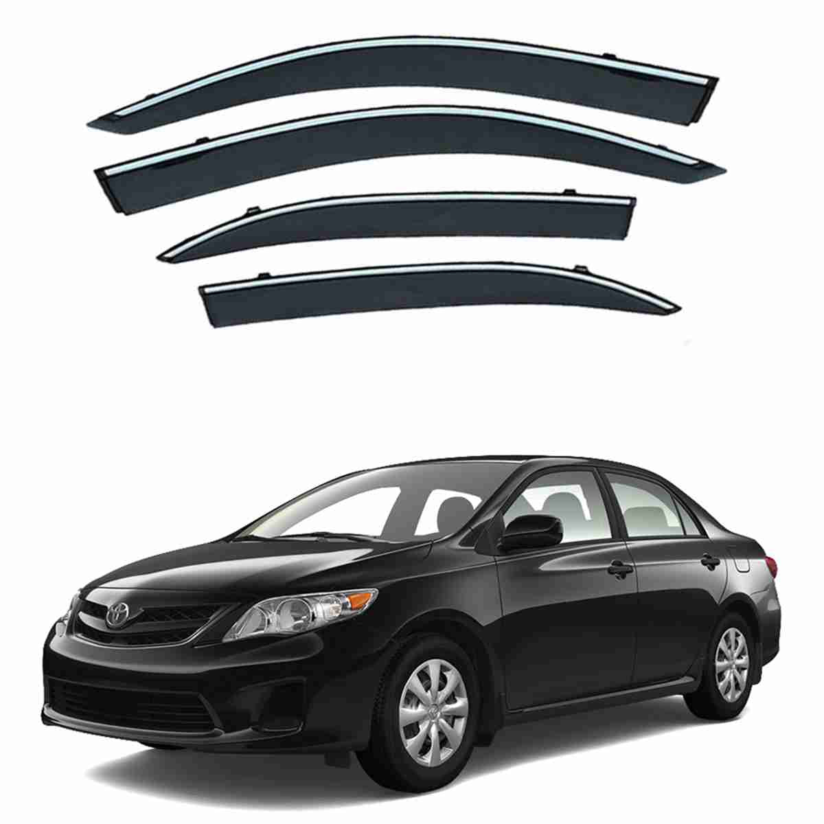 Toyota Corolla 2012 to 2014 – Black Tinted Chrome Trim Air Press – Door Window Visor – Vent Shade – Sun Guard