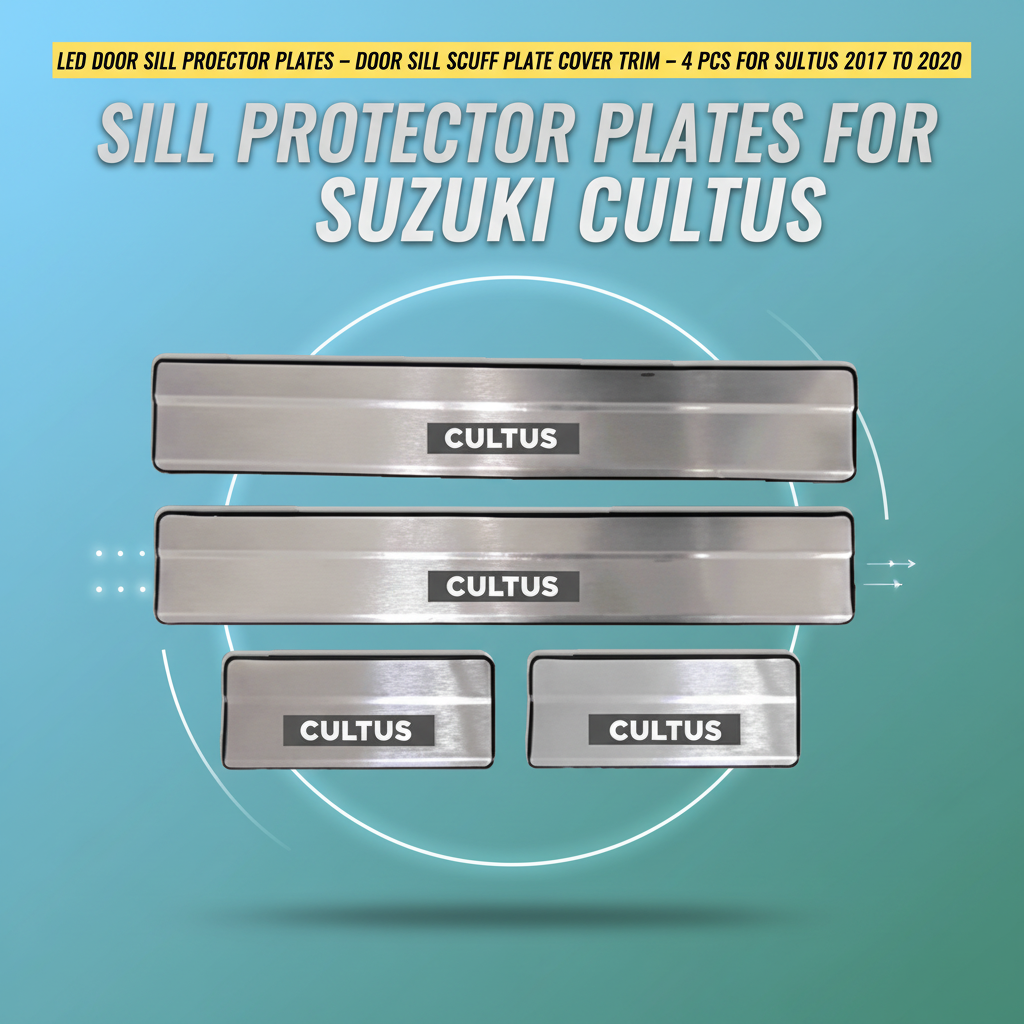 LED Door Sill Protector Plates – Door Sill Scuff Plate Cover Trim – 4 Pcs for Suzuki Cultus 2017 to 2020