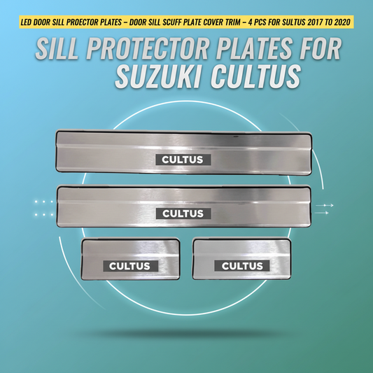 LED Door Sill Protector Plates – Door Sill Scuff Plate Cover Trim – 4 Pcs for Suzuki Cultus 2017 to 2020