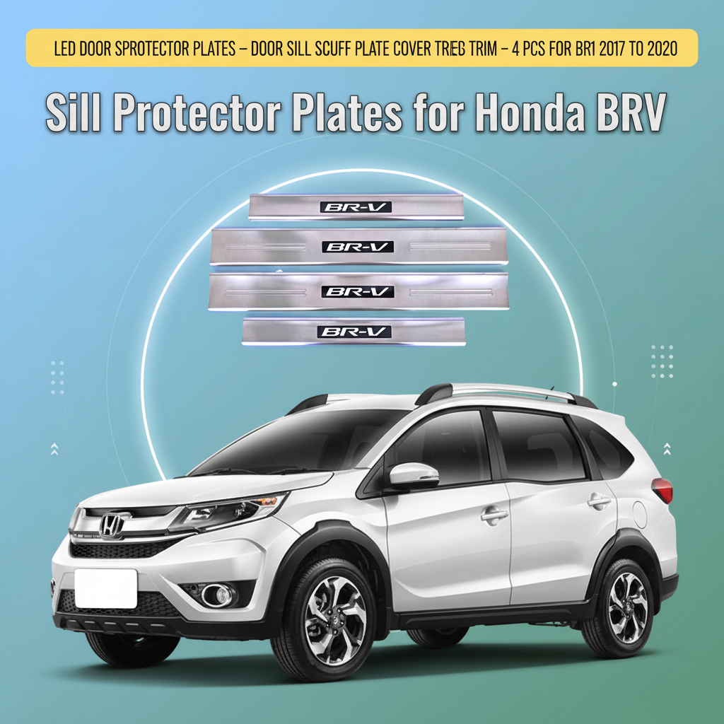 LED Door Sill Protector Plates – Door Sill Scuff Plate Cover Trim – 4 Pcs for Honda BRV 2017 to 2020