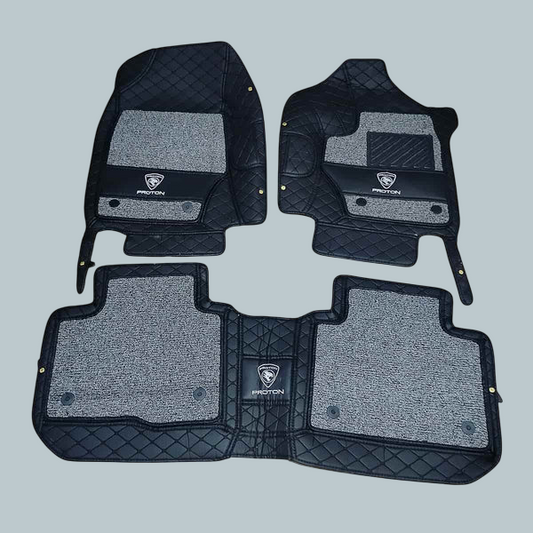 Proton X70 10D Floor Mats - Mix Thread Black With Grey Grass - 3 Pcs Set - Model 2021-2025