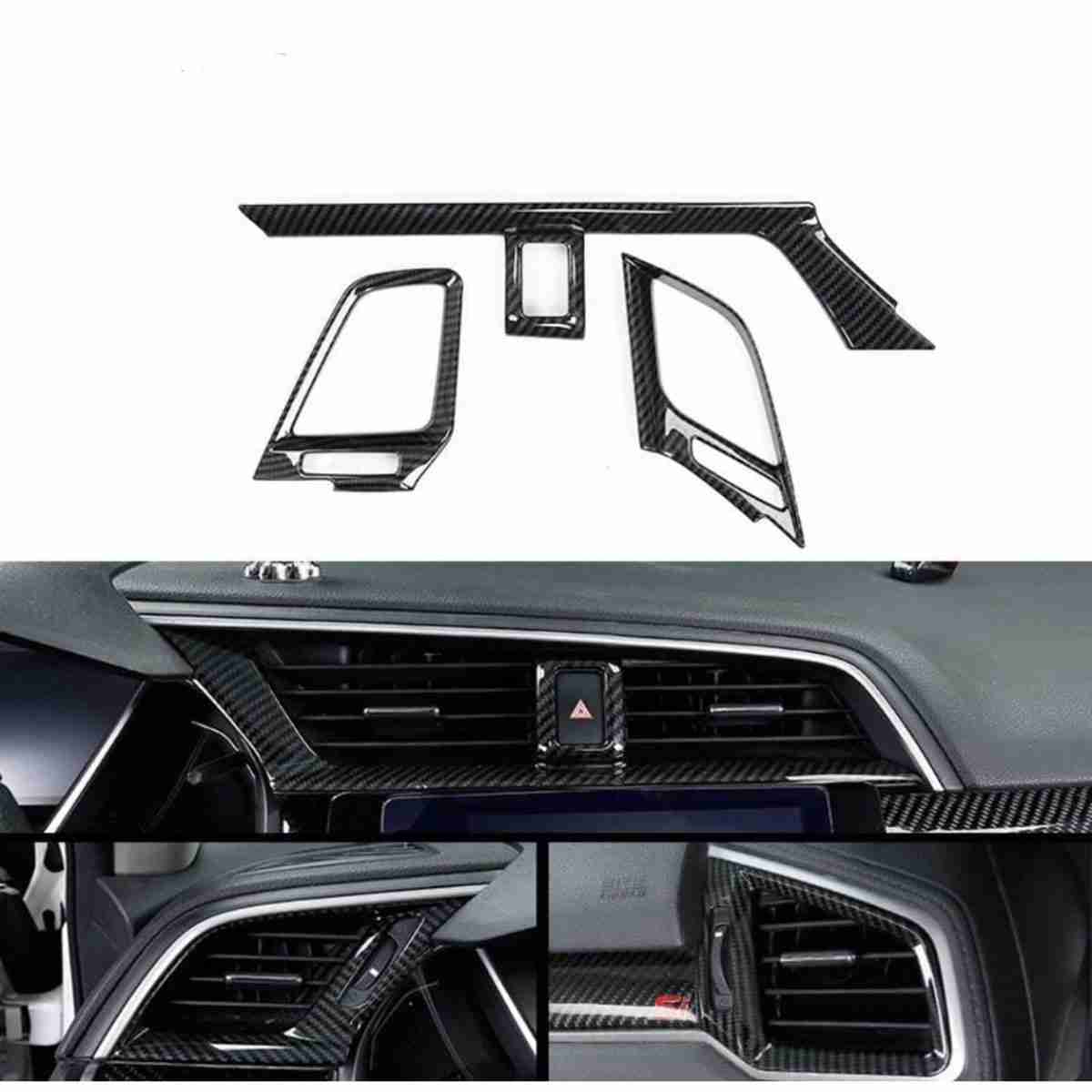 Carbon Fiber Interior Mouldings Front Dashboard Air Vent Outlet Cover Trim For Honda Civic