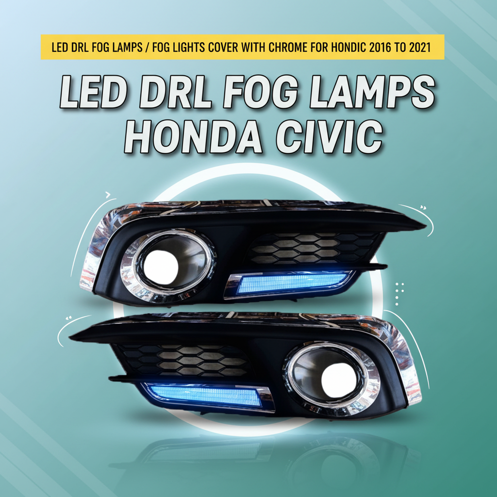 LED DRL Fog Lamps / Fog Lights Cover with Chrome for Honda Civic 2016 to 2021