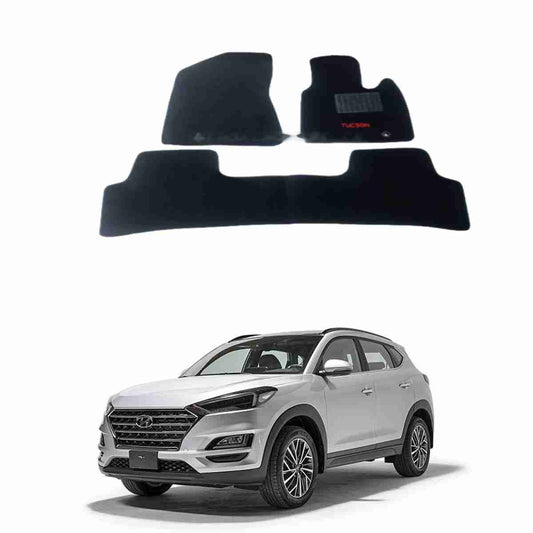 Hyundai Tucson Model 2020 to 2021 Custom Fit Carpet Floor Mat With Logo Black
