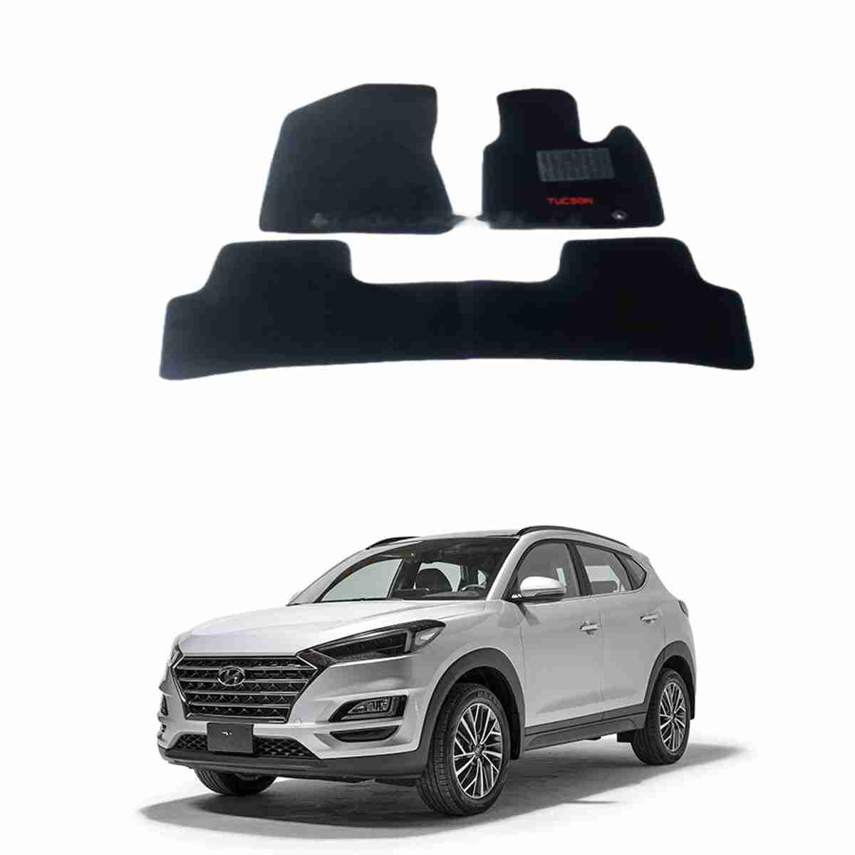 Hyundai Tucson Model 2020 to 2021 Custom Fit Carpet Floor Mat With Logo Black