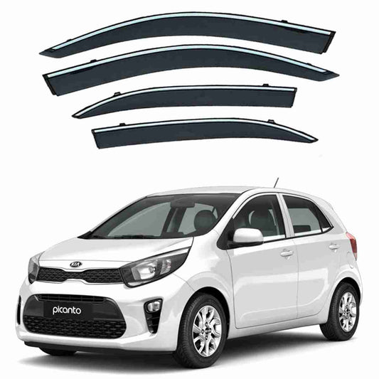 KIA Picanto 2019 to 2020 – Black Tinted Chrome Trim Air Press – Door Window Visor – Vent Shade – Sun Guard