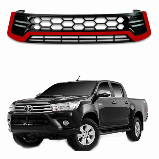Front Mesh Grill Red DRL DayLight for Toyota Hilux Revo 2016 to 2020