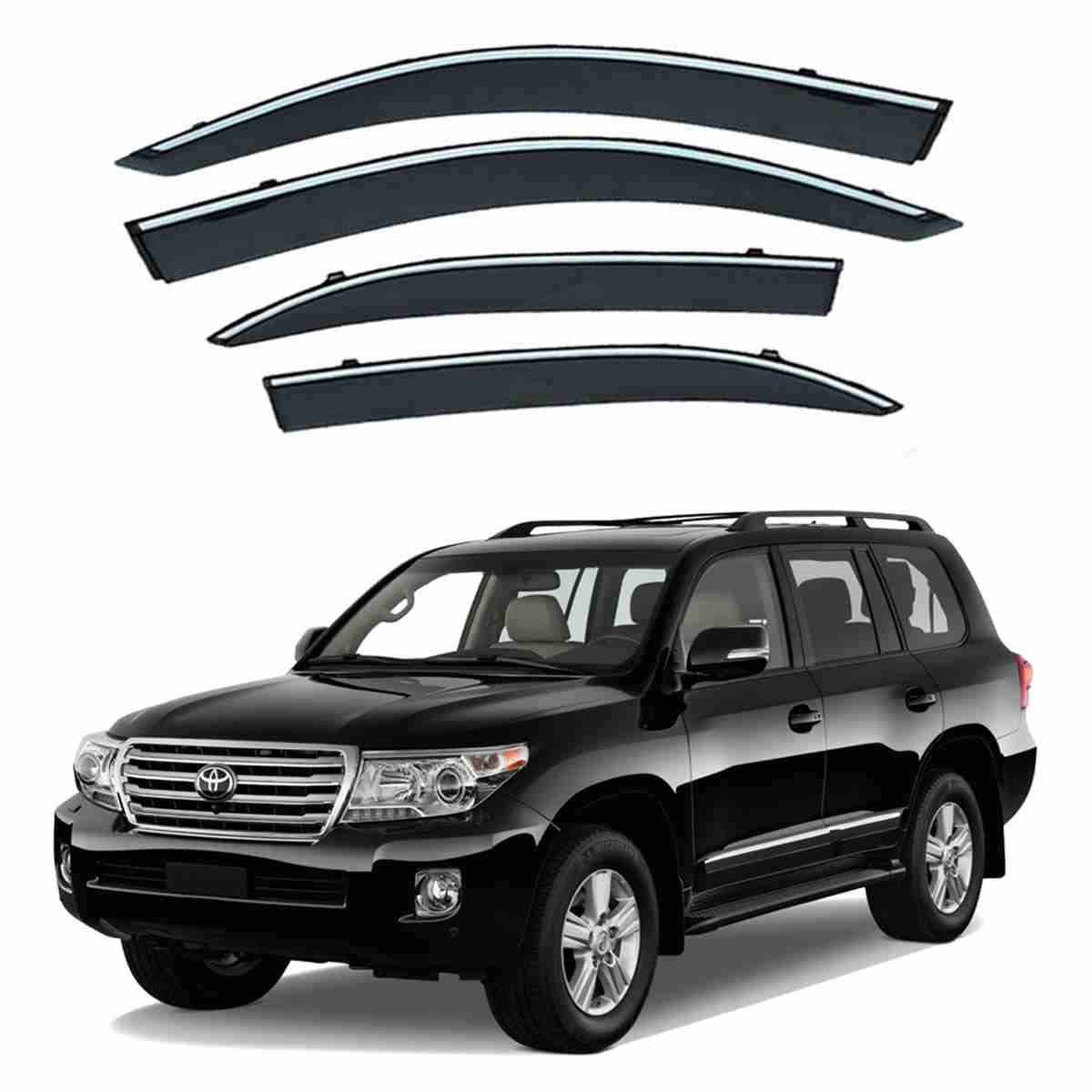 Toyota Land Cruiser FJ200 2008 to 2019 – Black Tinted Chrome Trim Air Press – Door Window Visor – Vent Shade – Sun Guard