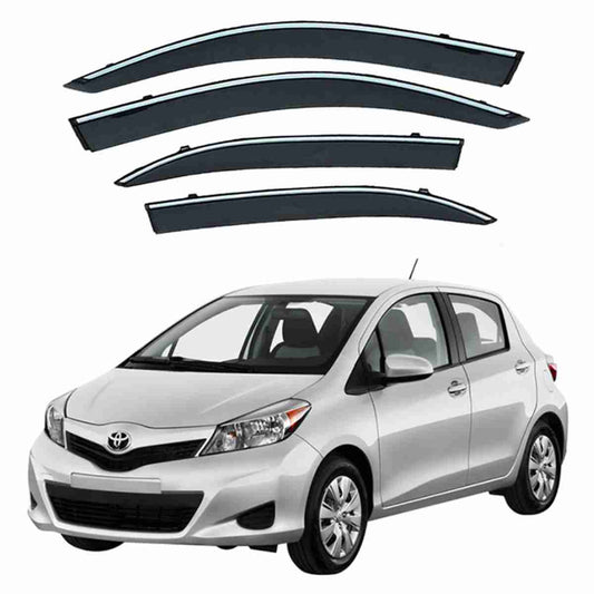 Toyota Vitz 2008 to 2014 – Black Tinted Chrome Trim Air Press – Door Window Visor – Vent Shade – Sun Guard
