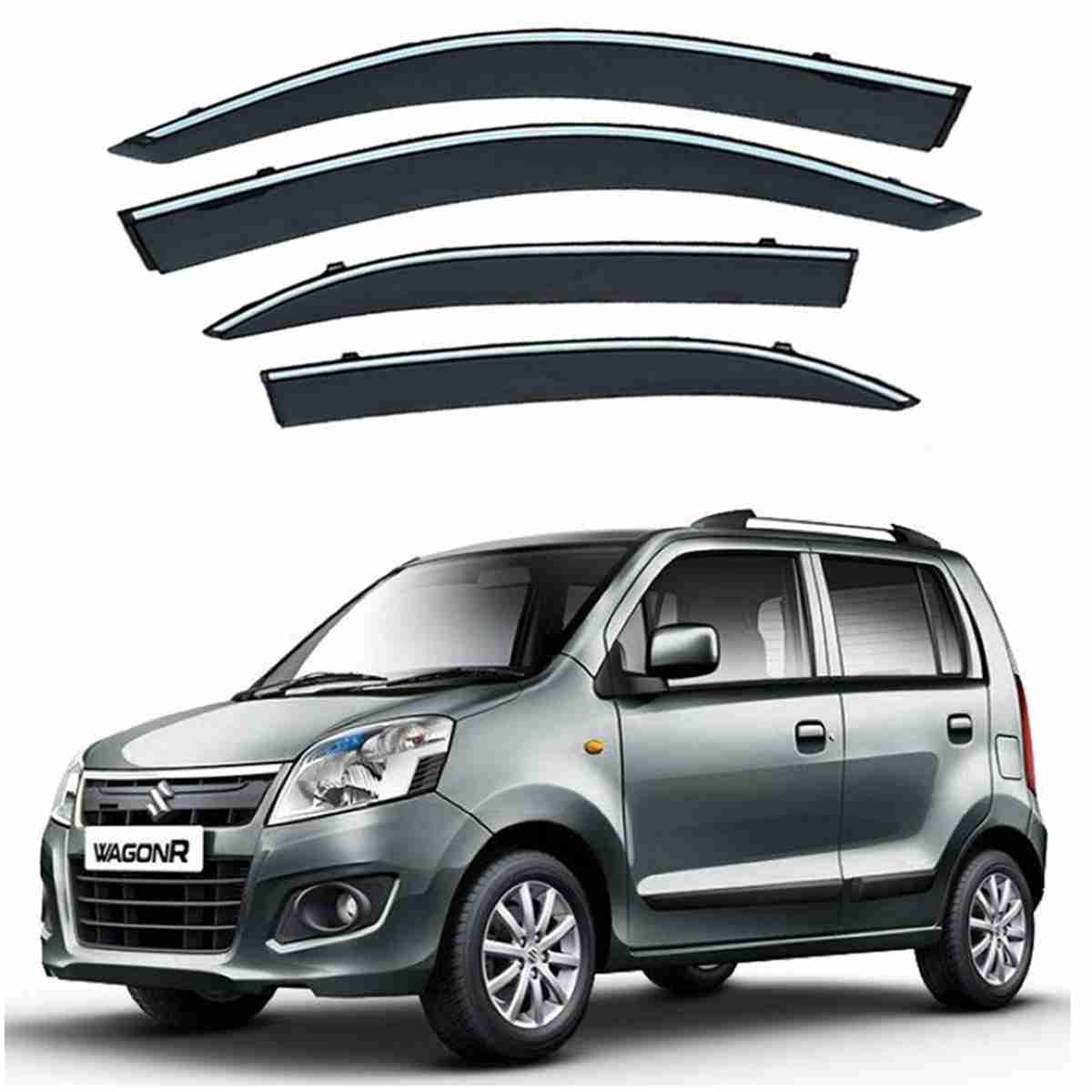 Suzuki Wagon R 2014 to 2020 – Black Tinted Chrome Trim Air Press – Door Window Visor – Vent Shade – Sun Guard
